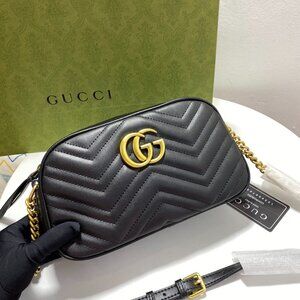 Gucci Black Quilted Chevron Crossbody with Gold Double G